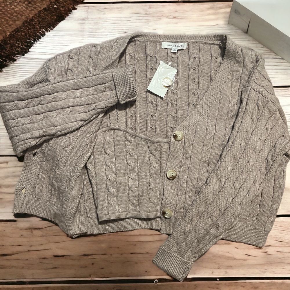 Ava + Esme 2 Piece Tank Sweater Set, Mocha